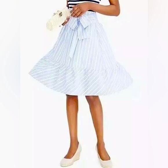 J By J Crew Blue & White Stripe Big Bow Midi Skirt Ruffle Hem Size 2 - Picture 6 of 11
